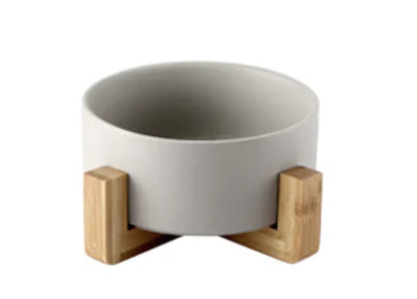 Ceramic Pet Bowl with Wooden Stand and Noodle Bowl - Haven & Paw