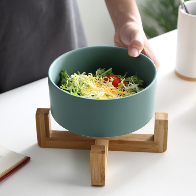Ceramic Pet Bowl with Wooden Stand and Noodle Bowl - Haven & Paw