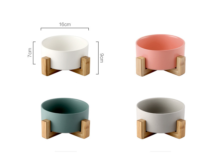 Ceramic Pet Bowl with Wooden Stand and Noodle Bowl - Haven & Paw